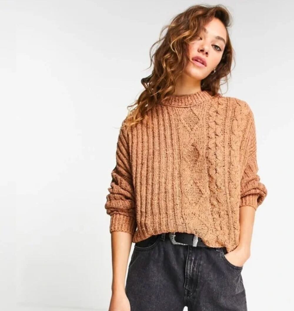 Free People orange brown cable knit chunky boxy sweater